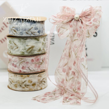 高级印花雪纺丝带蛋糕花束礼品包装带蝴蝶结头饰成品材料服装辅料