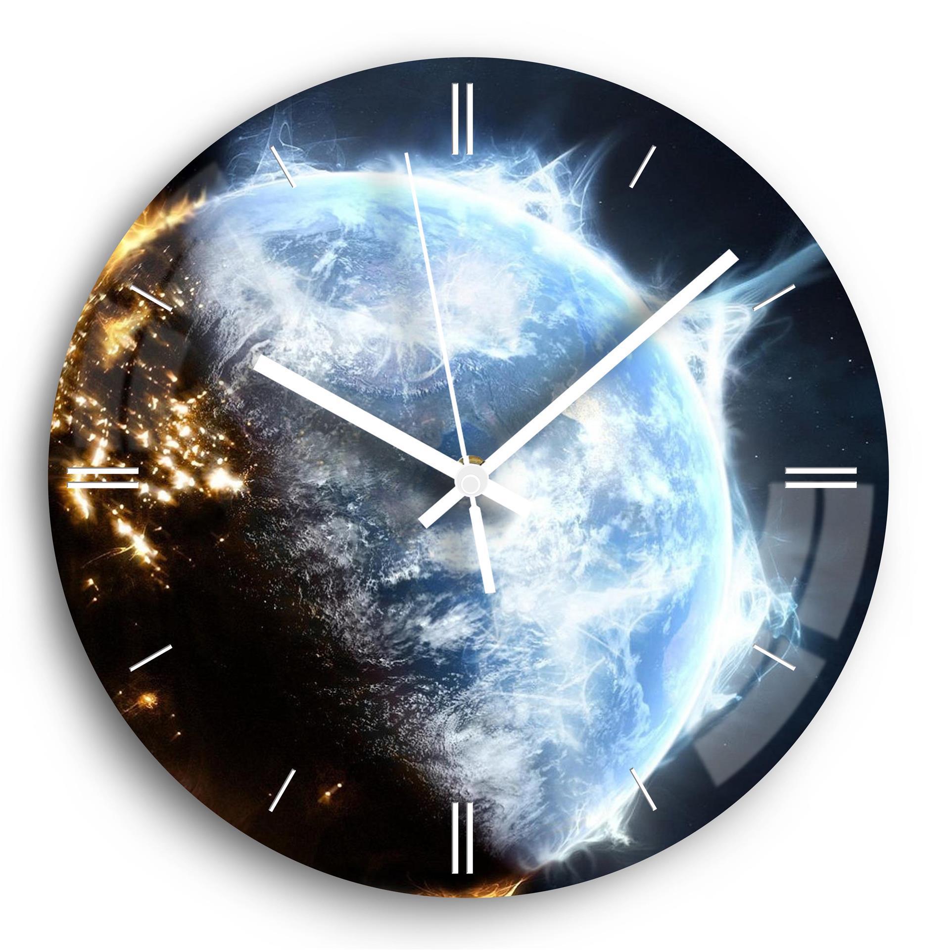 Outer space high-value tempered glass UV stereo wall clock living room bedroom mute fashion clock manufacturers wholesale