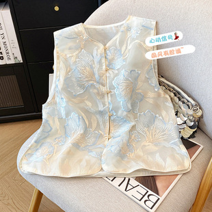 New New Chinese Style Vest Young Spring and Summer Outer Wear Women's Light Guofeng Embroidery Heavy Industry Round Neck Style Vest