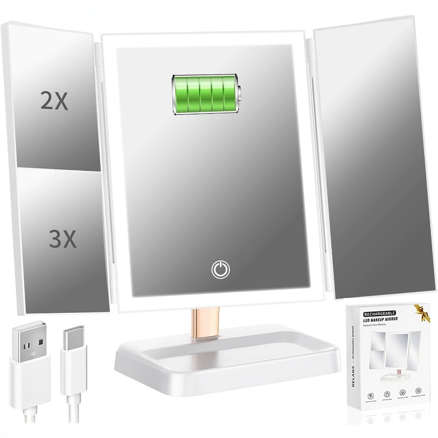 Корея HD светодиодный трехсторонний складной зеркало для макияжа настольный зеркало квадратная зеркало принцессы портативный зеркало красоты