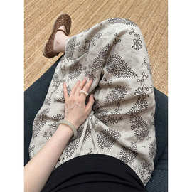 简约风浅灰印花睡裤女夏季百搭高腰垂感舒适透气遛弯可外穿居家裤
