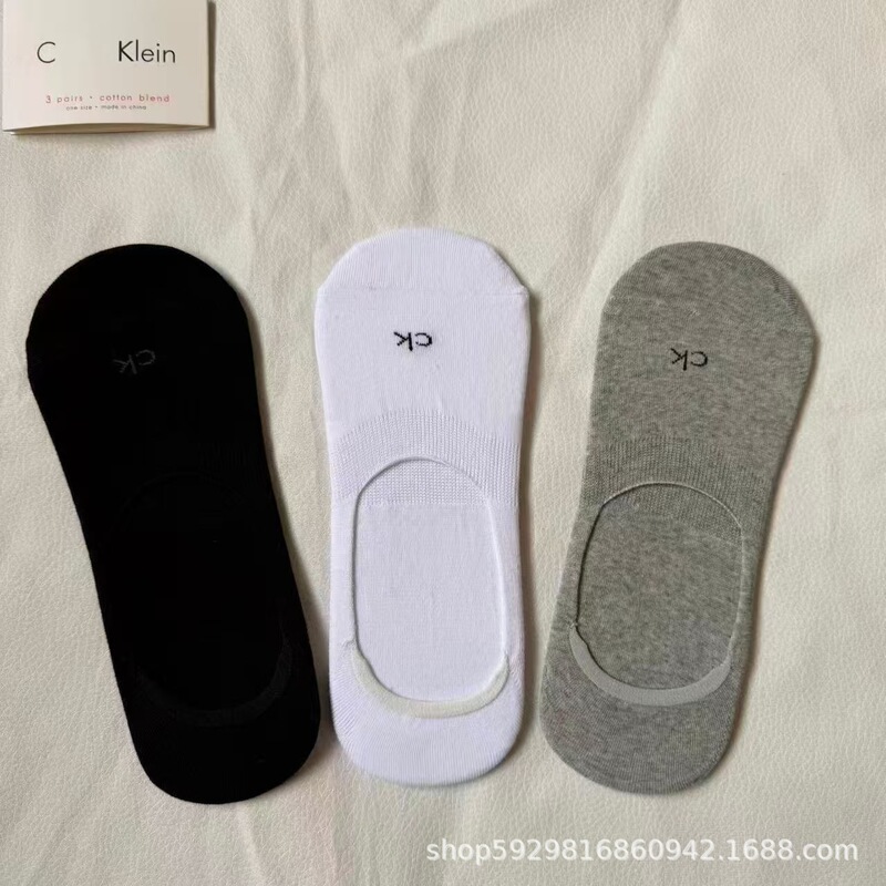 Ck Anti-Odor Anti-Slip Boat Socks with Lettering, Sweat-Absorbing Sports Socks, Black, White, Gray Silicone Invisible Socks, Breathable Men's Low-Cut Socks