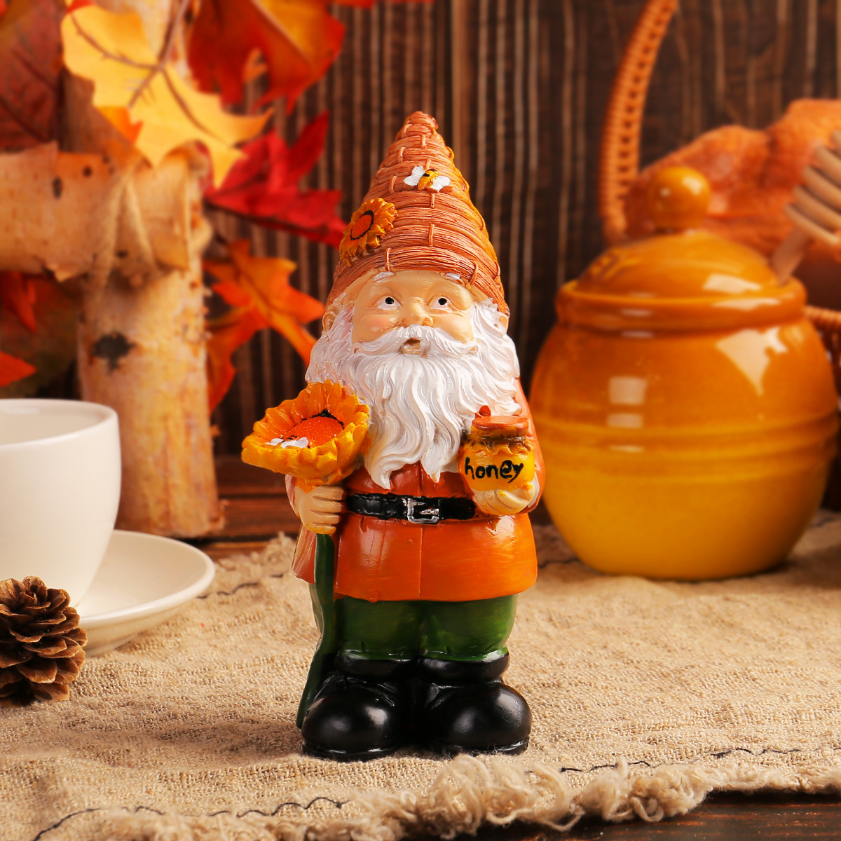 Transfronterizo a los elfos de girasol Adornos de enanos Patio Jardín Resina Honeypot Enano Decoración Artesanía