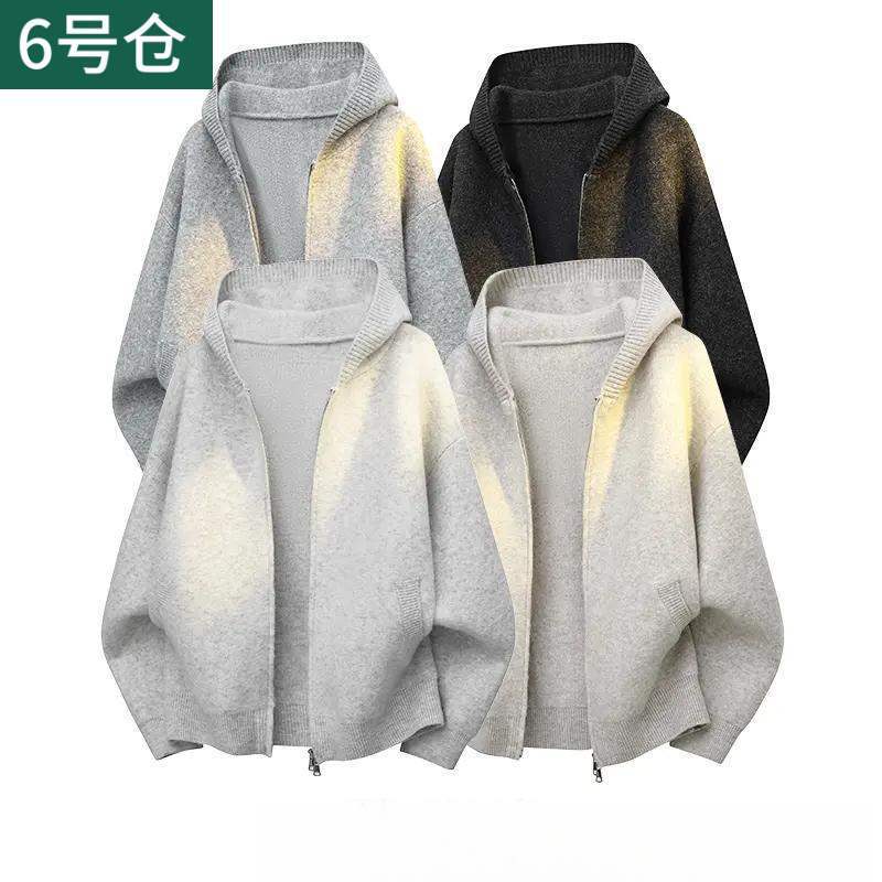American Retro Cardigan Sweater Men's Hooded Sweater Autumn All Year Round Old Money Style Casual Couple Jacket
