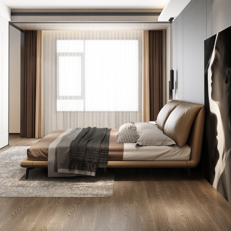 Cama de orejas de elefante, cama de cuero, cama doble moderna y simple, cama queen 1.8 de alta gama, atmósfera italiana, cama de matrimonio minimalista.