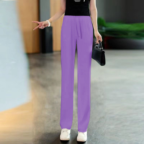 Ice Silk Trousers for Women: Narrow Leg Wide Pants, Summer Thin Model, Petite Size, Flowy Casual Straight Pants for 2025
