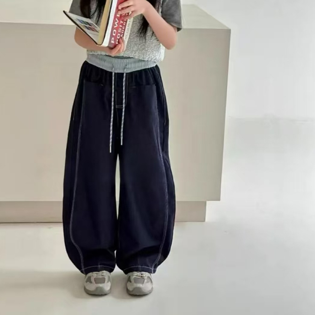 [Back to School Season] Children's Pants, Small, Medium and Large Kidsren's Elastic Band Spring & Fall Casual Pants, Wide-Leg Pants, Slim Retro Straight Pants