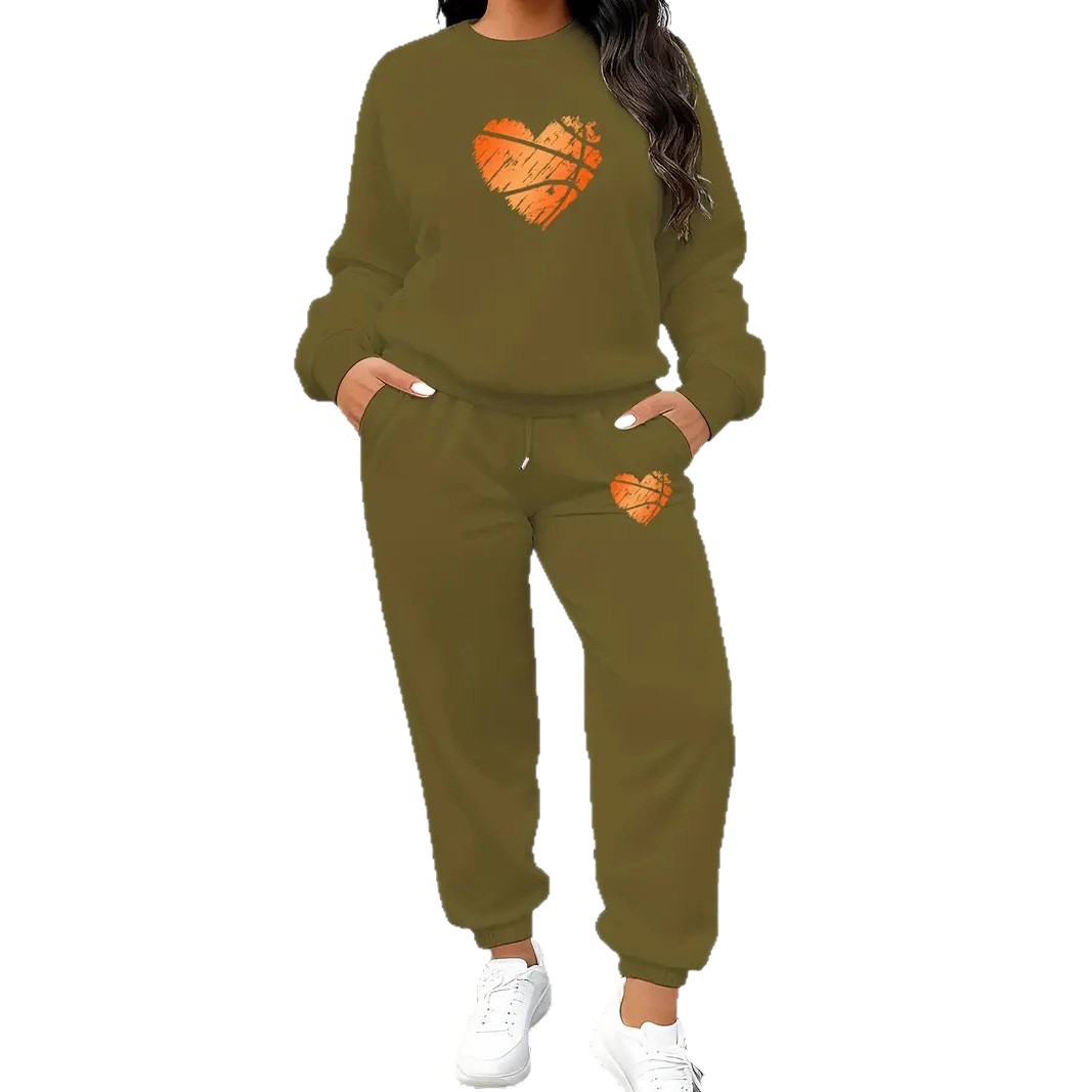 Women's Long Sleeved Heart Patterned Casual Clothing Set European American Style Print_voghion.com