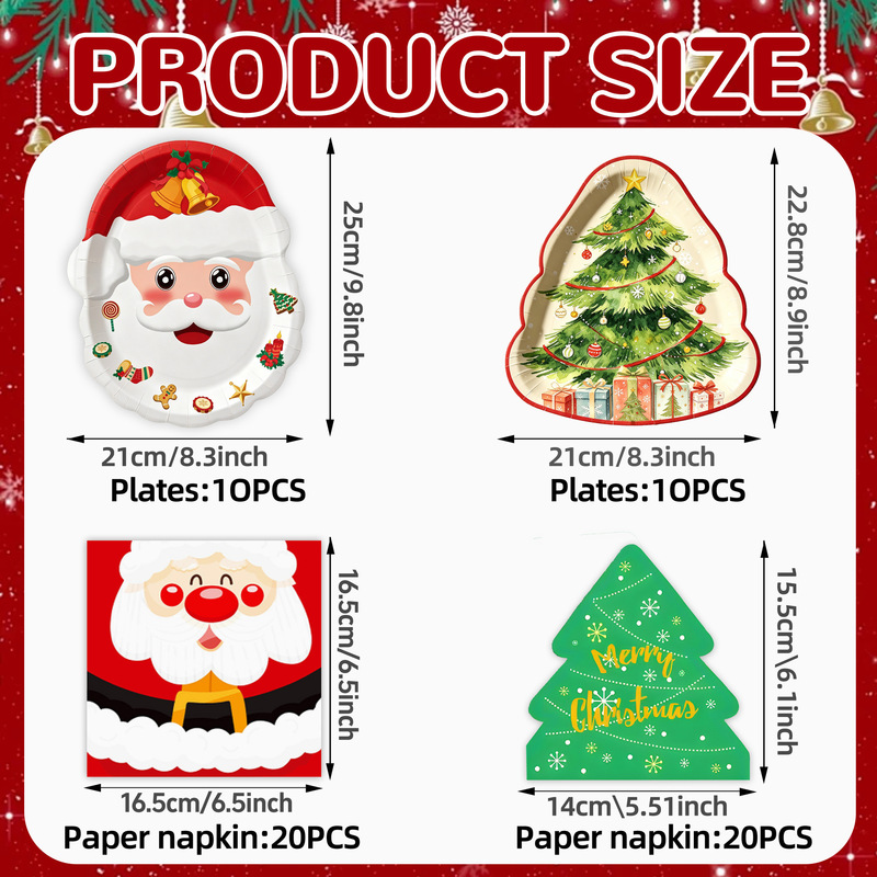 Cross-border best-selling Christmas novelty paper plate and napkin set, Santa Claus and Christmas tree shaped disposable tableware Cross-border best-selling Christmas novelty paper plate and napkin set, Santa Claus and Christmas tree shaped disposable tableware