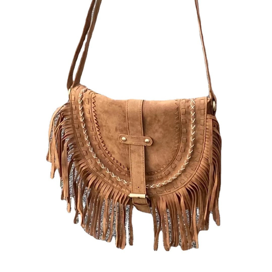 2026 New Handcrafted Faux Suede Tassel Bag For Women Retro Saddle Bag Fashion Trendy Shoulder Small Crossbody Bag - Thumbnail 5