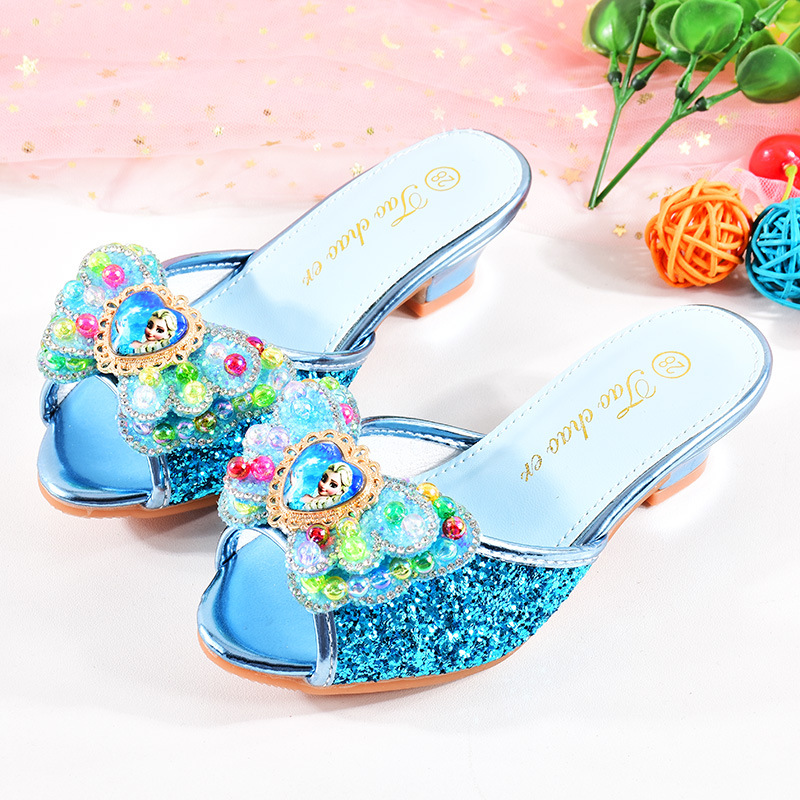 Sandalias DE LOS NIÑOS DE VERANO punta abierta sequined bebé princesa zapatos antideslizante hogar zapatos de los niños niñas pequeños zapatos de diamantes de imitación de tacón alto