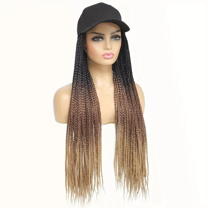 perruques, cheveux longs et raides fabriqués à la machine à fibres chimiques, perruque à chapeau d'une seule pièce, tresses africaines à trois brins tissées à la main, tresses sales, casquette à bec de canard_voghion.com