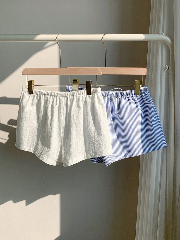 Comercio exterior transfronterizo básico diseño a rayas elástico con cordones pantalones cortos casuales pantalones cortos sueltos y delgados para mujer