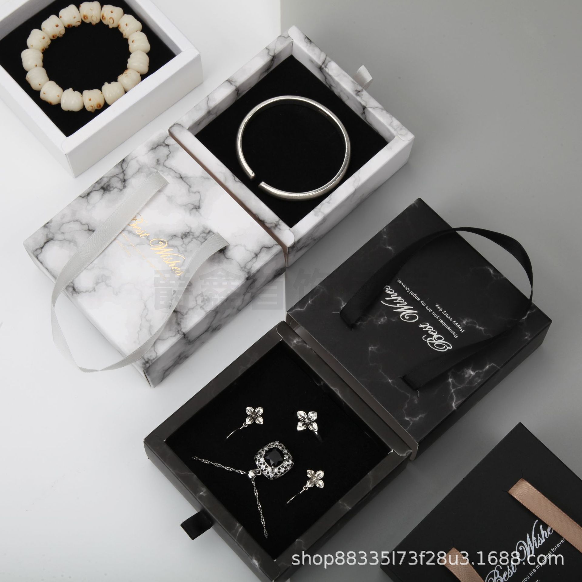 工厂批发高档抽拉抽屉盒戒指耳钉项链手镯多功能手提式收纳礼品盒