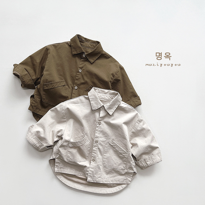 Preferencia ~ abrigo de camisa de estilo coreano para niños 2024 primavera niños y niñas camisa retro a juego ropa para niños de moda forro tejido