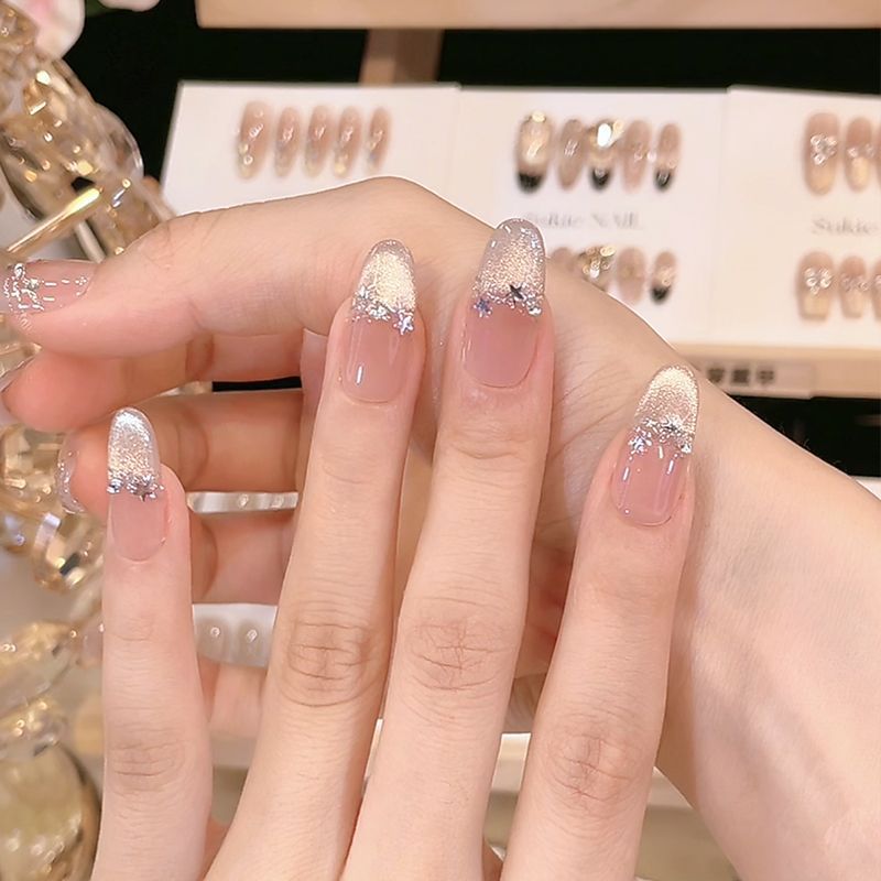 [Puro deseo de diamantes] Arte de uñas hecho a mano puro, temperamento degradado, atmósfera avanzada, uñas blancas hechas a mano simples