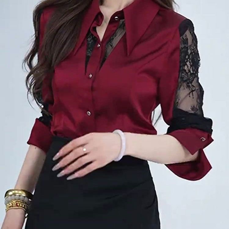 2026 Spring and Summer New Style Light Luxury French Fashion Elegant Shirt Women's Sexy Lace Splicing Layered Shirt for Women
