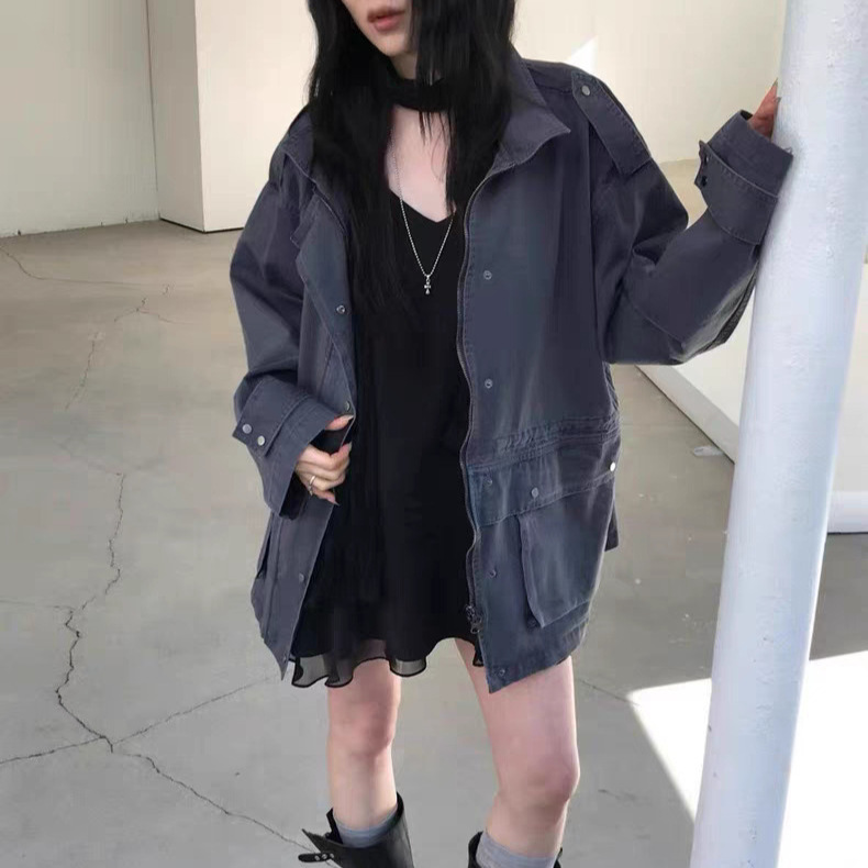 New H2026 Spring Korean Style Workwear Windbreaker Jacket with Drawstring Waist and Pockets / Slimming Rolled Hem Shorts for Women