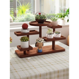 Solid Wood Bay Window Succulent Flower Shelf Multi-Layer Indoor Living Room Desktop Small Flower Shelf Balcony Stepped Trapezoidal Storage Rack