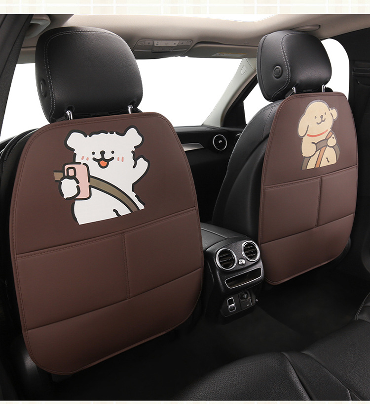Car Anti-Kick Pad, Kidsren's Seat Back Anti-Kick and Anti-Stain Pad, Rear Seat Anti-Stain Pad, Cartoon Cute Puppy Leather Pad
