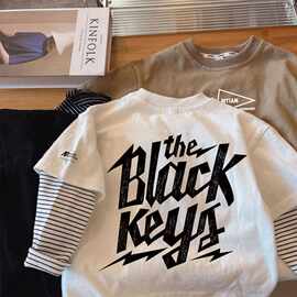 纯棉男童韩版长袖T恤假两件新款儿童春秋中小童上衣宝宝打底衫棉t