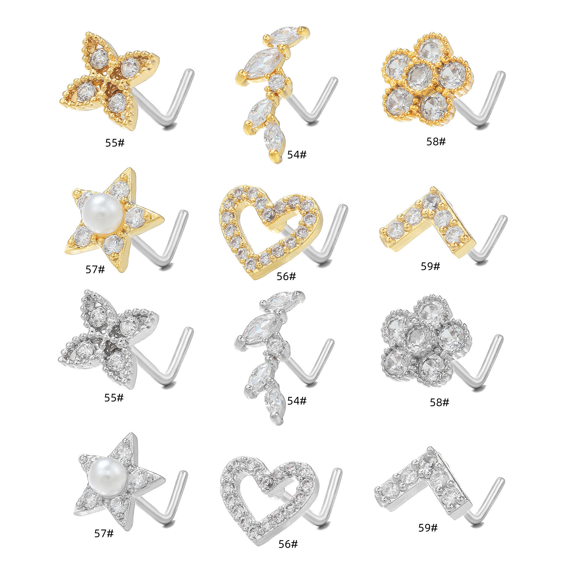 Fashion Heart Shape Copper Plating Zircon Nose studs 1 Piece