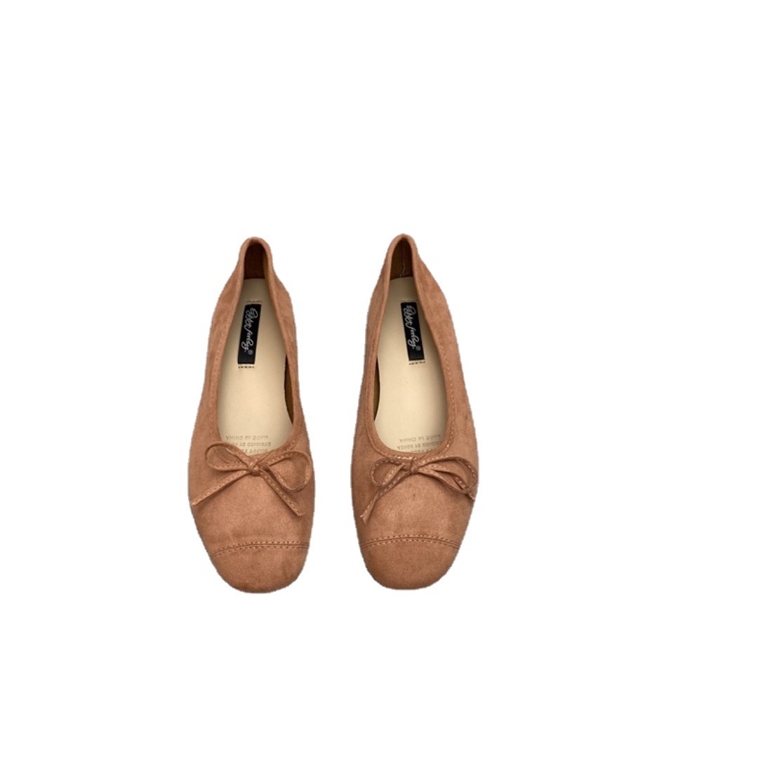 happyfeeling Shoes Korean Square Toe Shallow Bow Flat Shoes Ballet All-match Vintage Single-layer Shoes
