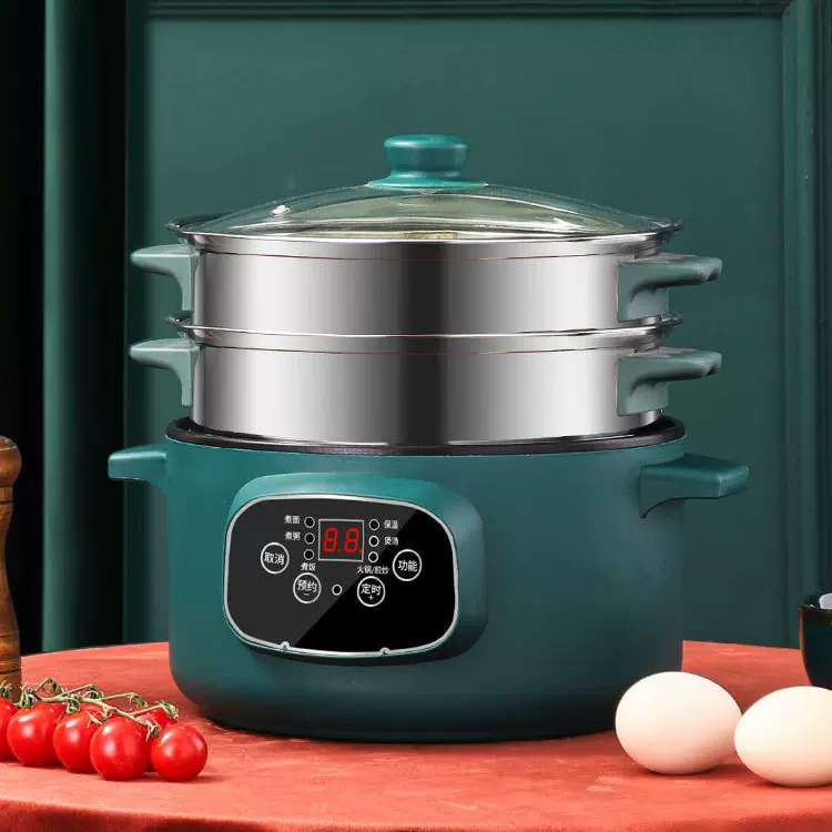 多功能电煮锅 大容量不粘内胆家用多功能一体智能预约多层电蒸锅