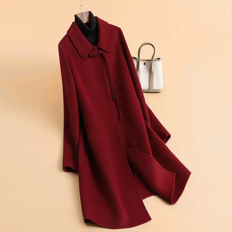 2025秋冬新款新中式国风高端大码妈妈装双面羊毛大衣外套大码女装