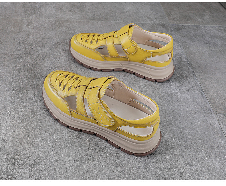 Sandal nữ quai chữ V bọc mũi da bò thật đế dày chống trượt — màu be chi tiết 15