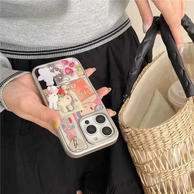 Girl Heart ins Strawberry Rabbit Illustrator Funda para iPhone 16pm Apple 14/15 Mirror 13 Nuevo