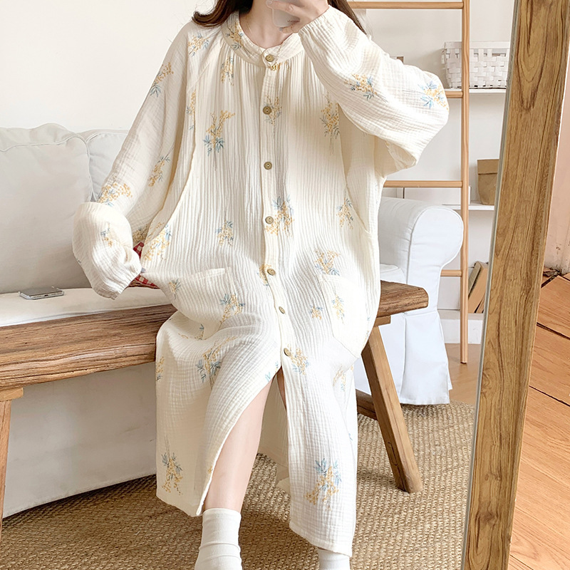 Xiyue 2026 Postpartum Maternity Nightgown Spring and Autumn Maternity Dress Summer Pure Cotton Double-Layer Gauze Nursing Dress