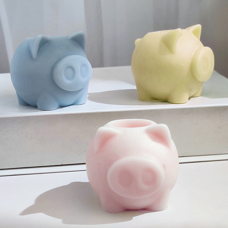 Mono DIY cristal epoxi cerdo candelabro decoración lindo cerdo vela titular suave fácil demoulding molde de silicona
