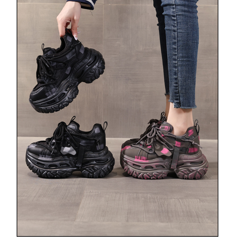 Giày sneaker nữ đế dày tăng chiều cao kiểu platform — màu đen chi tiết 17