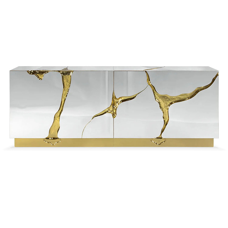 餐邊櫃現代簡約輕奢高檔別墅設計師金色不鏽鋼藝術個性入戶玄關櫃