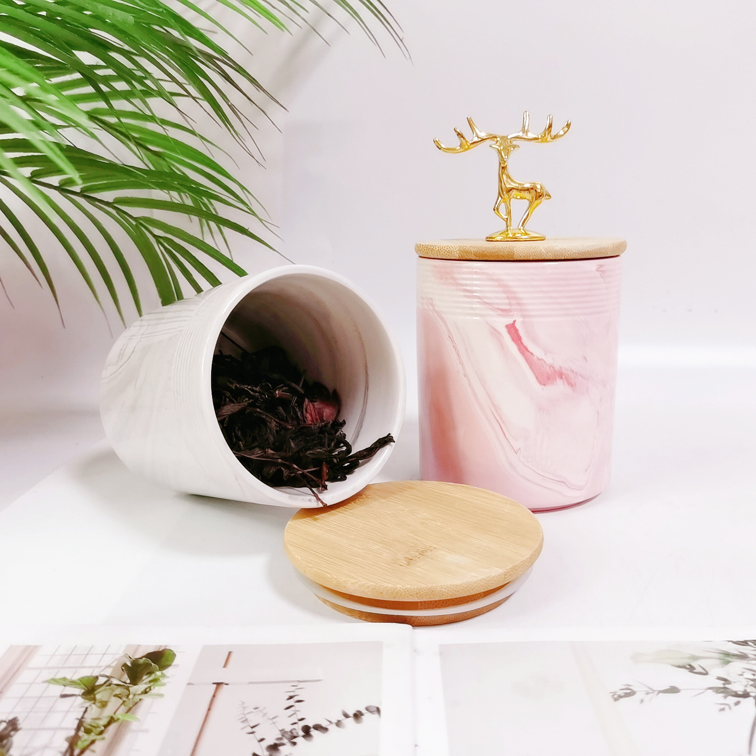 Transfronterizo de Oriente Medio Exportación de cerámica sellada Jar marbling color de almacenamiento de suelo Jar condimento Jar café té Jar