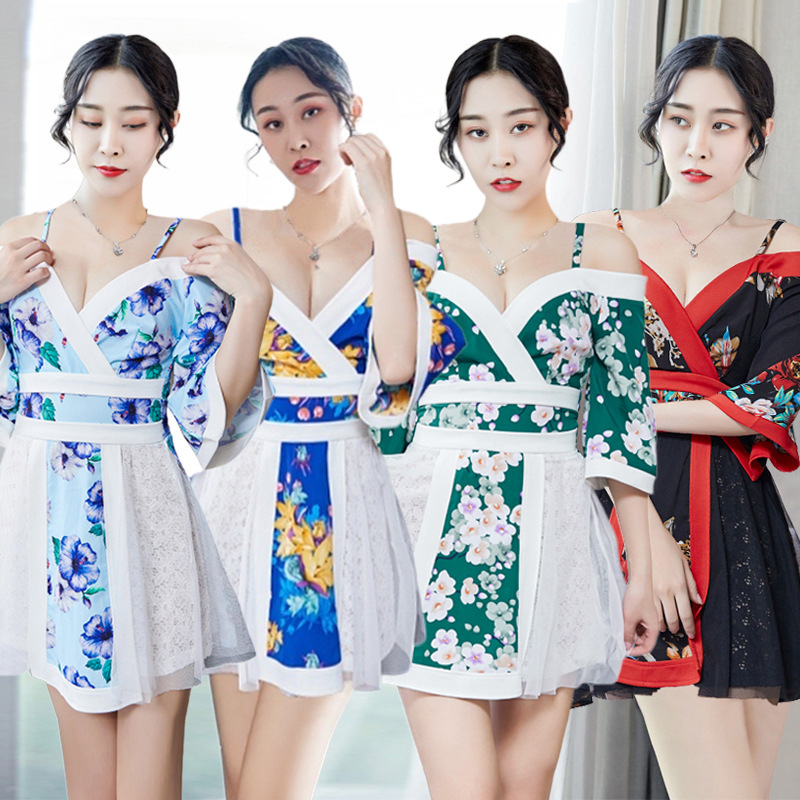 22703 Nightclub Women's Sauna Technician Work Clothes Low-Cut Suspender Japanese Style Temptation Kimono Sexy Dress