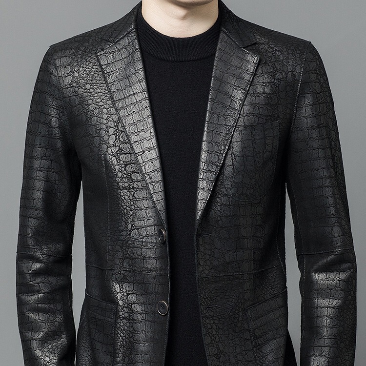 Genuine Sheepskin Suit Collar Crocodile Pattern Jacket Coat Haining Men's Genuine Leather Suit Collar Casual Coat Genuine Sheepskin Suit Collar Crocodile Pattern Jacket Coat Haining Men's Genuine Leather Suit Collar Casual Coat