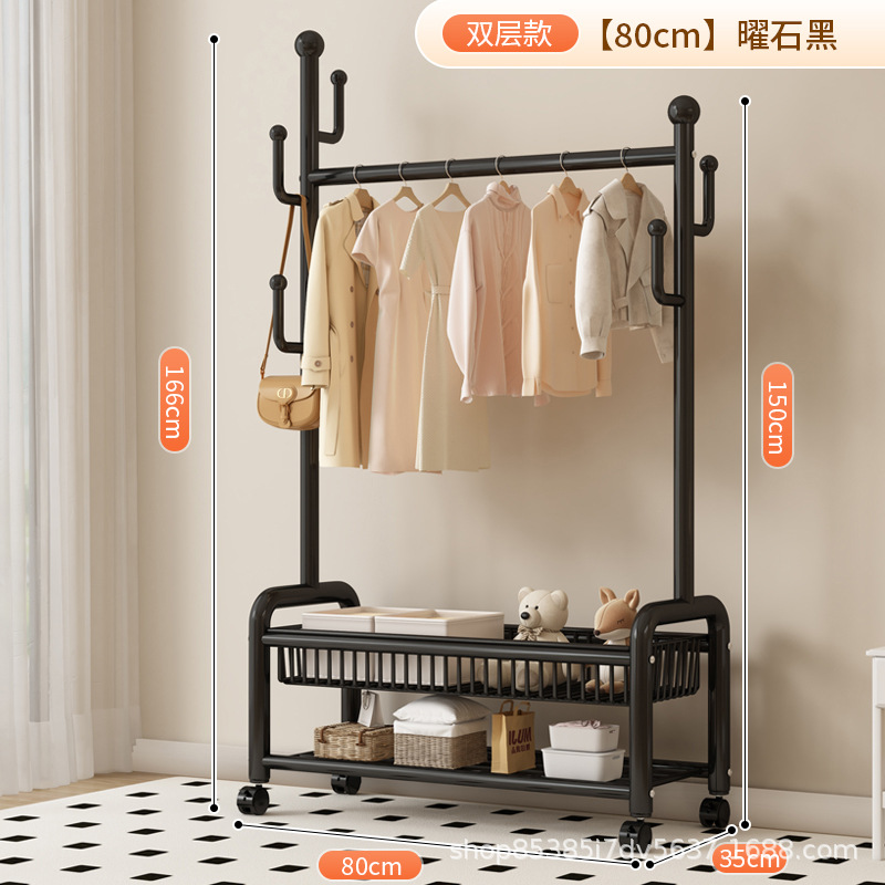 80cm 클래식 블랙 더블 레이어 메쉬 바구니丨6 후크 + 금속 캐스터 휠