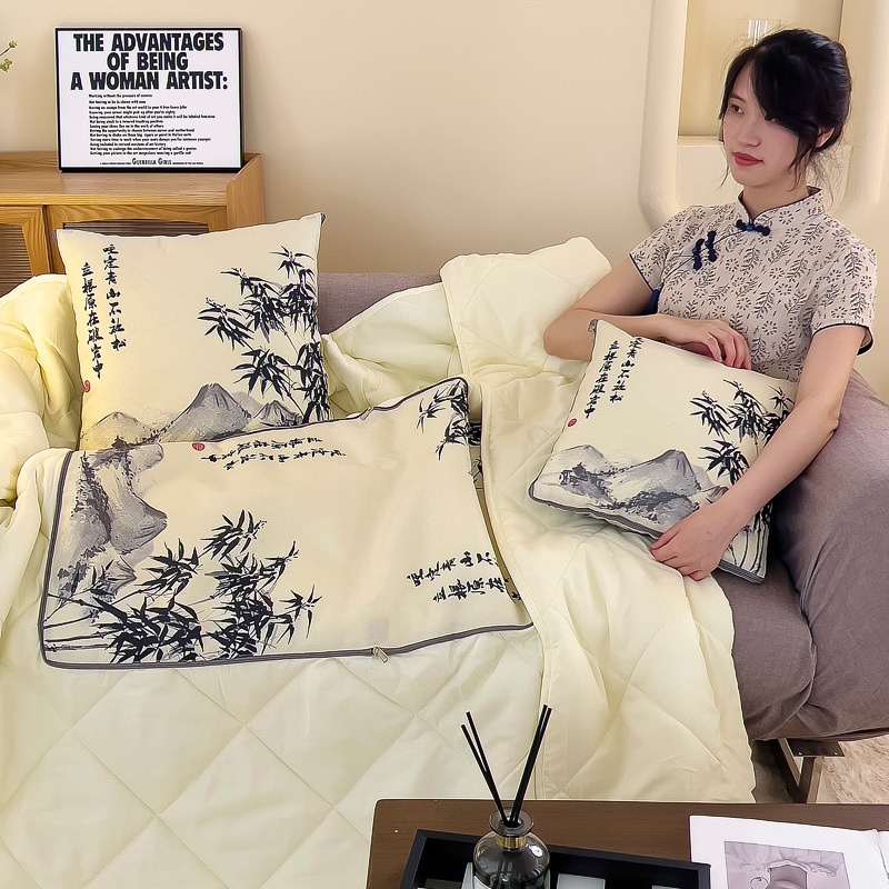 Nuevo estilo chino clásico pintura de tinta almohada edredón logotipo de la empresa de impresión de eventos cojín de regalo edredón lino de verano