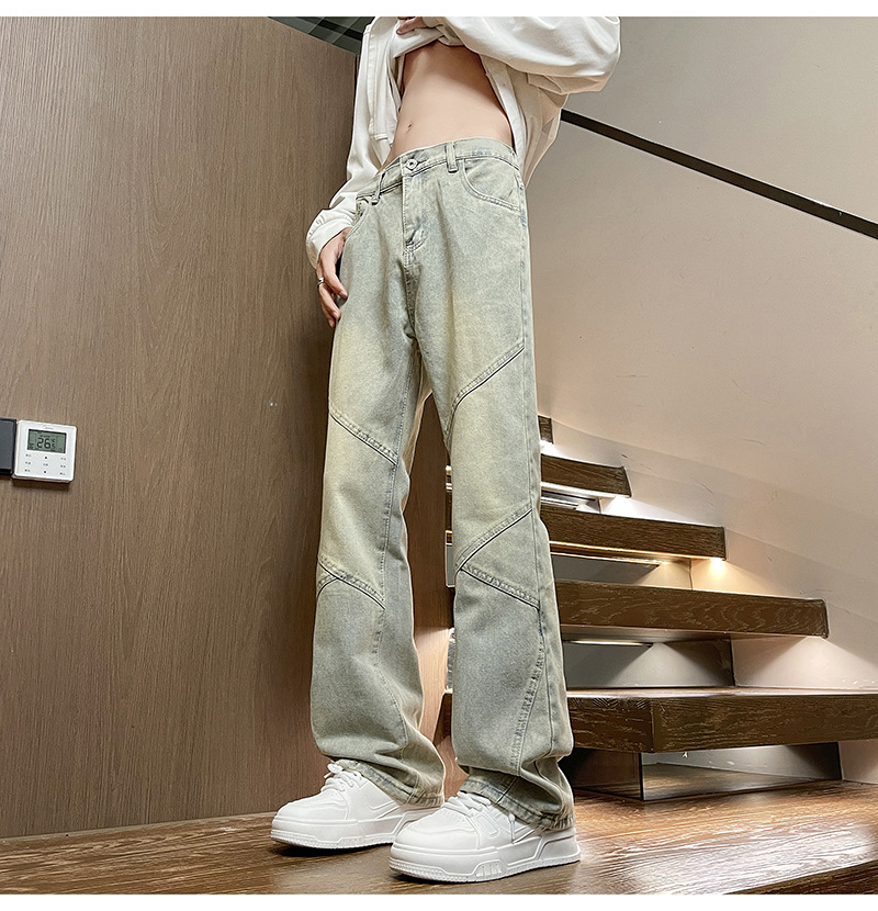 American Style Jeans For Men Spring Autumn Design Sense Patchwork Tall And Slim Narrow Straight Scimitar Flared Pants_mkmklike.com