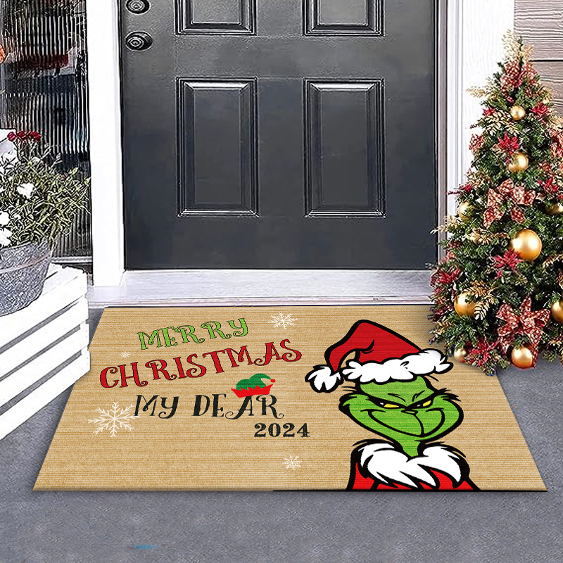 Nueva alfombra de puerta Grinch de Navidad Estera decorativa de Nochebuena Alfombra de piso de la generación del pelo del Amazonas Alfombra de piso