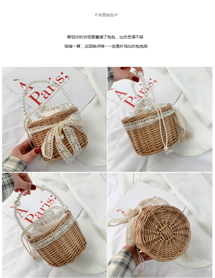 Fashion Round Straw Pearl Portable Bag display picture 36