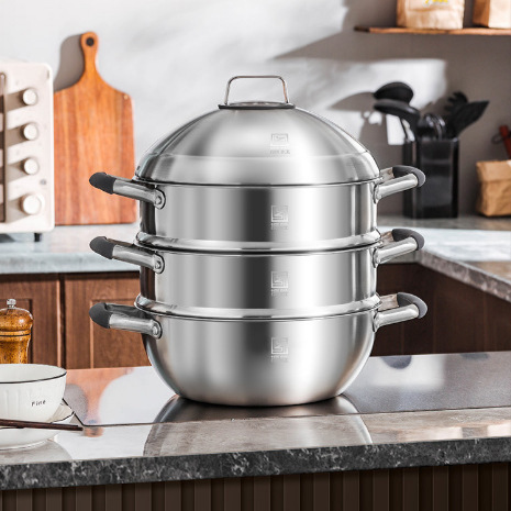 304 Food-Grade Household Thickened Three- or Four-Layer Fish Steamer, Multi-Layer Large-Capacity Stainless Steel Steamer Basket, Universal