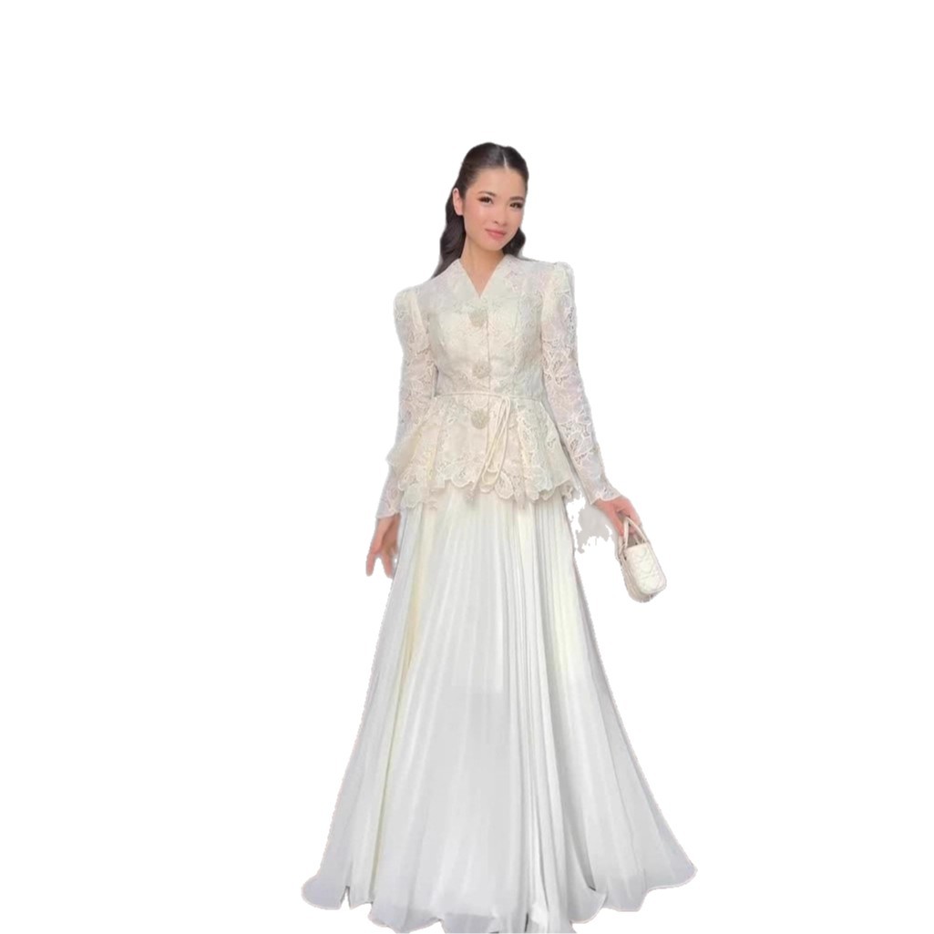 Completo abito lungo elegante e lussuoso a maniche lunghe, collezione autunno 2025, transfrontaliero tra Europa e America._voghion.com