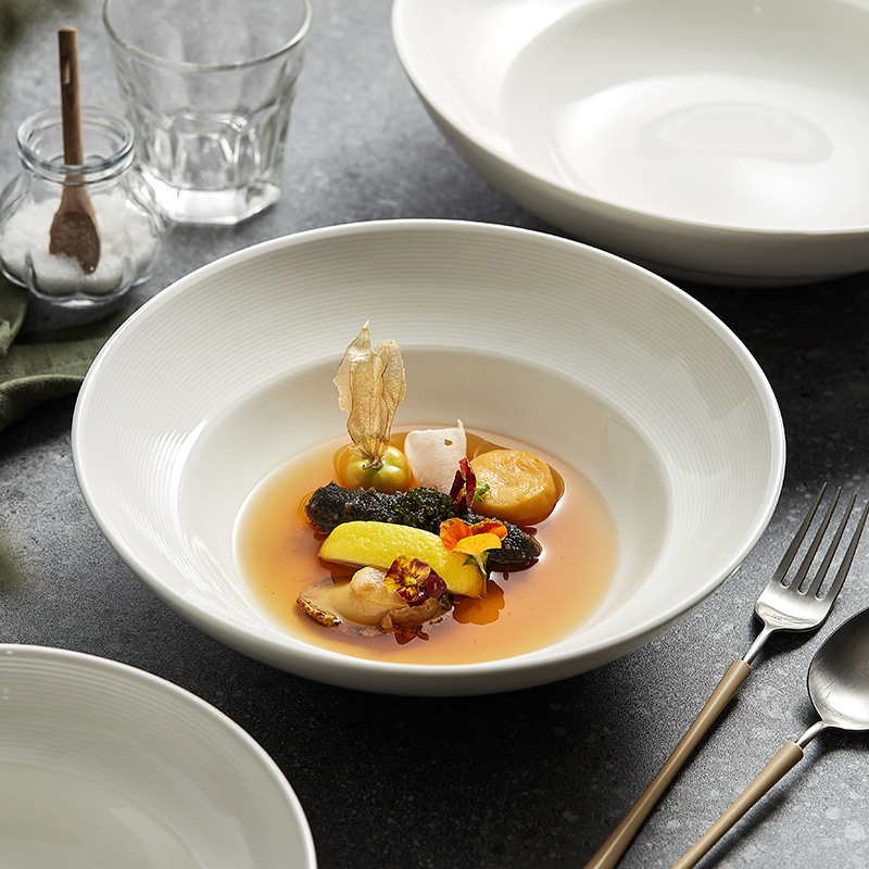 Hans Deep Soup Bowl Wholesale Household Tableware 2026 New Model Pure White Noodle Bowl Ceramic High-End Japanese-Style Large Soup Bowl