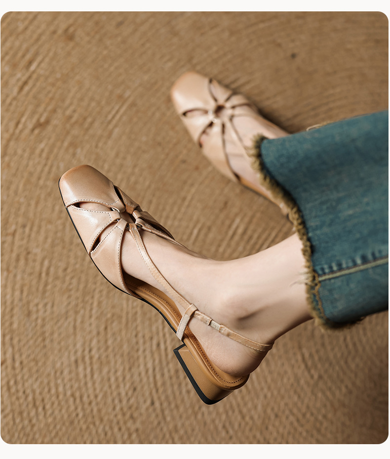 Sandal nữ quai ngang mũi nhọn phong cách vintage, gót thấp 3 cm — đen chi tiết 14
