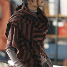 秋冬新款棉麻抽象印花披肩长方围巾散边随性自然文艺女配饰护颈