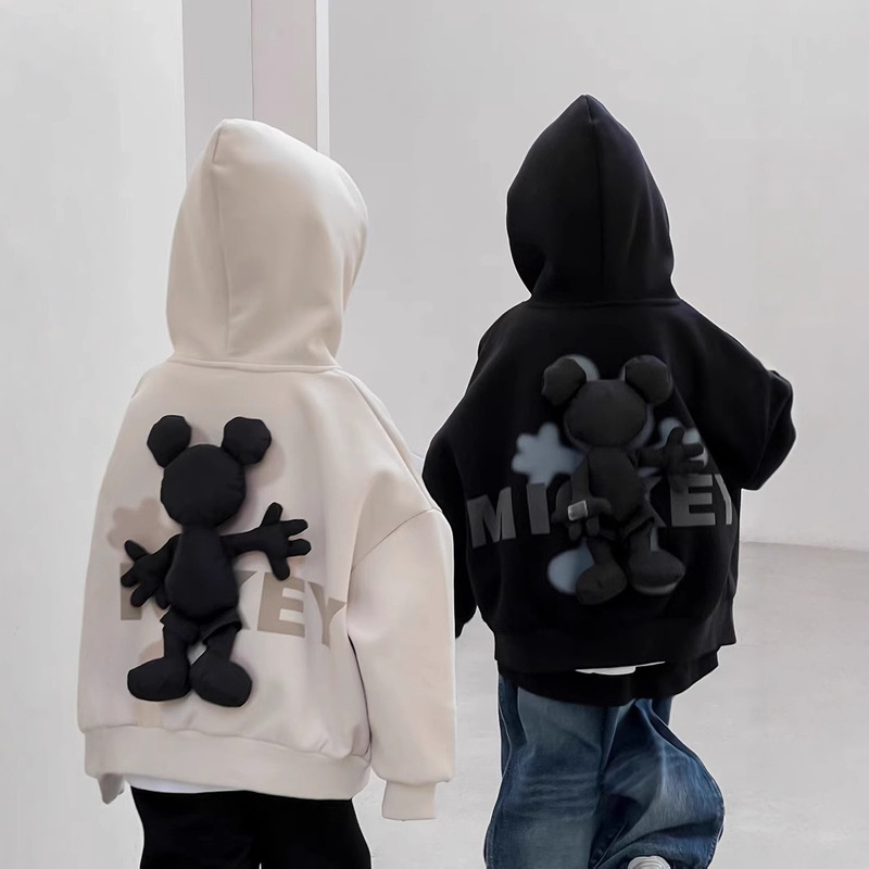 AINI Children's Korean-style Zipper Jacket Three-dimensional Mickey Hoodie Spring and Autumn Mid-child Big Boy Girl Children's Wear Cardigan