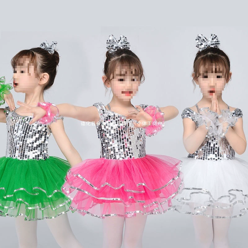 Детские костюмы для выступлений, танцевальные костюмы для детского сада, пышные марлевые юбки для девочек, костюмы для выступлений с блестками для джазовых танцев